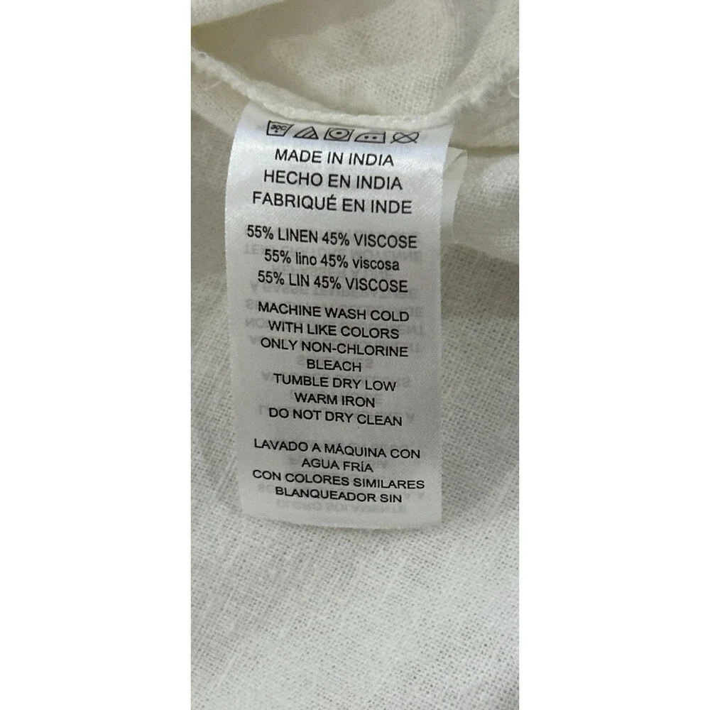 Michael Kors Womens Sz Large Top White Linen Blend Button-Up Long Sleeve
